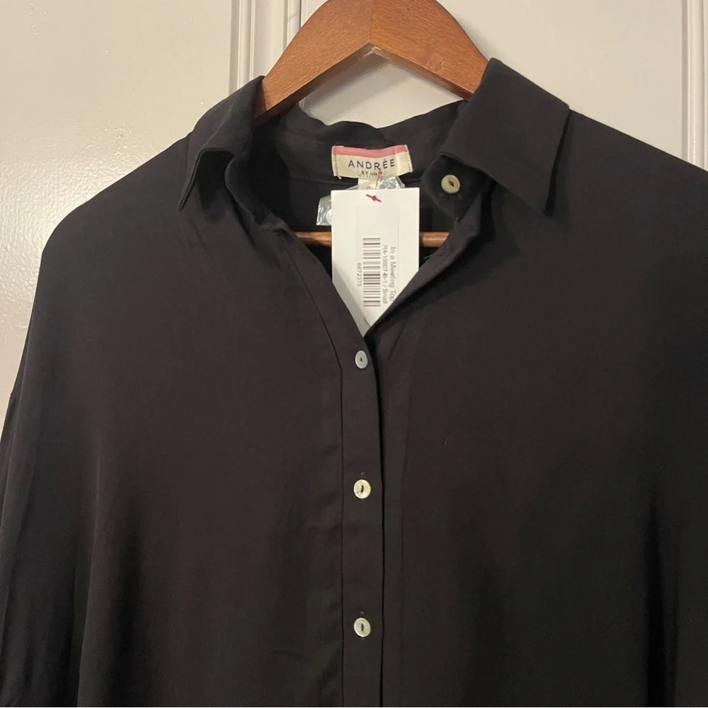 𝅺ANDREE by Unit Button Down Blouse 100% Rayon Black Size Small Oversized‎ - Picture 3 of 10